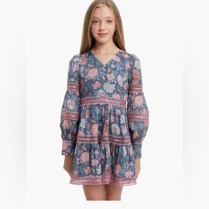 Bardot Junior Girl's Floral Puff-Sleeve Minidress US 7 , V-neck Embroidered trim